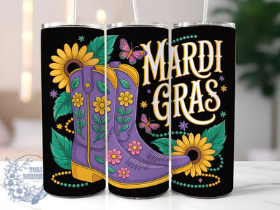 Mardi Gras Western Boots Tumbler, Carnival Cowboy Wrap, Festive Party Cup, 20oz Sublimation Wrap, New Orleans Celebration Tumbler, Colorful Boots Design Cup, Mardi Gras Country Theme Wrap Sublimation ToriDesigns 