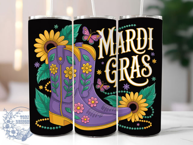 Mardi Gras Western Boots Tumbler, Carnival Cowboy Wrap, Festive Party Cup, 20oz Sublimation Wrap, New Orleans Celebration Tumbler, Colorful Boots Design Cup, Mardi Gras Country Theme Wrap Sublimation ToriDesigns 