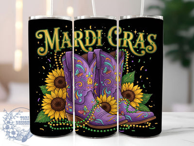 Mardi Gras Western Boots Tumbler, Carnival Cowboy Wrap, Festive Party Cup, 20oz Sublimation Wrap, New Orleans Celebration Tumbler, Colorful Boots Design Cup, Mardi Gras Country Theme Wrap Sublimation ToriDesigns 