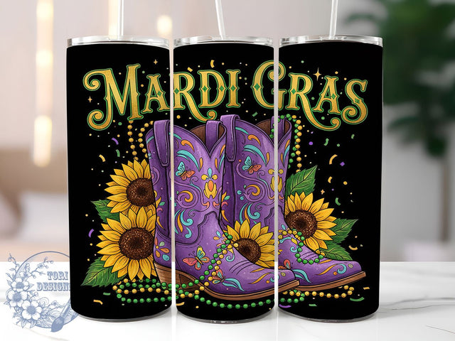 Mardi Gras Western Boots Tumbler, Carnival Cowboy Wrap, Festive Party Cup, 20oz Sublimation Wrap, New Orleans Celebration Tumbler, Colorful Boots Design Cup, Mardi Gras Country Theme Wrap Sublimation ToriDesigns 