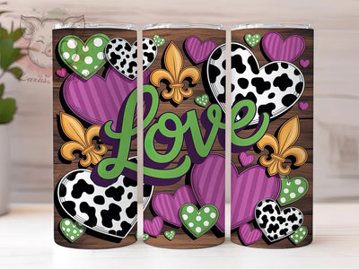 Mardi Gras Western Hearts Tumbler, Carnival Cowboy Wrap, Festive Party Cup, 20oz Sublimation Wrap, New Orleans Celebration Tumbler, Colorful Heart Design Cup, Mardi Gras Country Theme Wrap Sublimation Lara' s Designs 