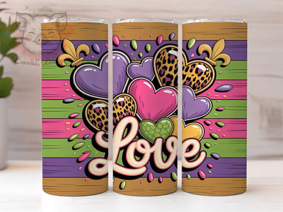 Mardi Gras Western Hearts Tumbler, Carnival Cowboy Wrap, Festive Party Cup, 20oz Sublimation Wrap, New Orleans Celebration Tumbler, Colorful Heart Design Cup, Mardi Gras Country Theme Wrap Sublimation Lara' s Designs 