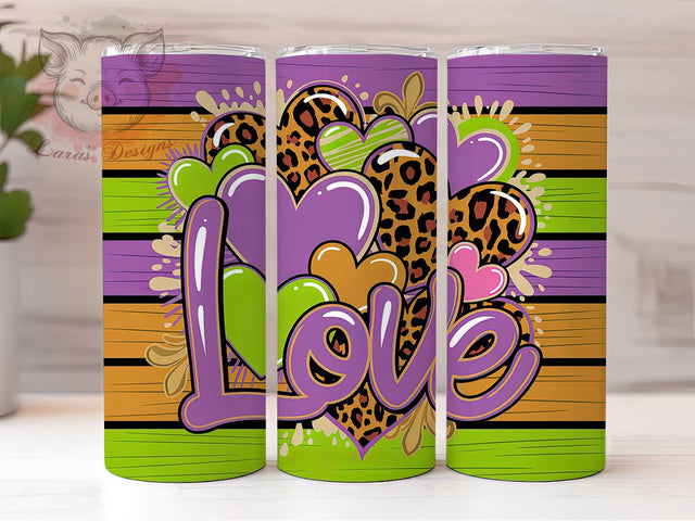 Mardi Gras Western Hearts Tumbler, Carnival Cowboy Wrap, Festive Party Cup, 20oz Sublimation Wrap, New Orleans Celebration Tumbler, Colorful Heart Design Cup, Mardi Gras Country Theme Wrap Sublimation Lara' s Designs 