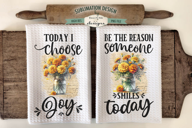 Marigolds In Jars Sublimation Kitchen Dish Towel PNG Designs Sublimation Ewe-N-Me Designs 