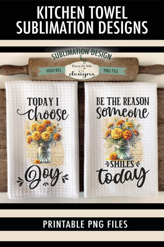 Marigolds In Jars Sublimation Kitchen Dish Towel PNG Designs Sublimation Ewe-N-Me Designs 