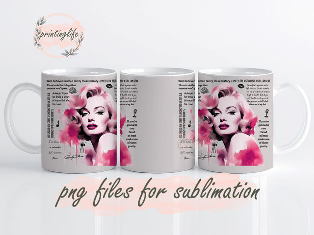 Marilyn Monroe Mug Wrap Design, Instant Digital Design Download Mug Wrap Design, Mug Design PNG Sublimation PrintingLife 