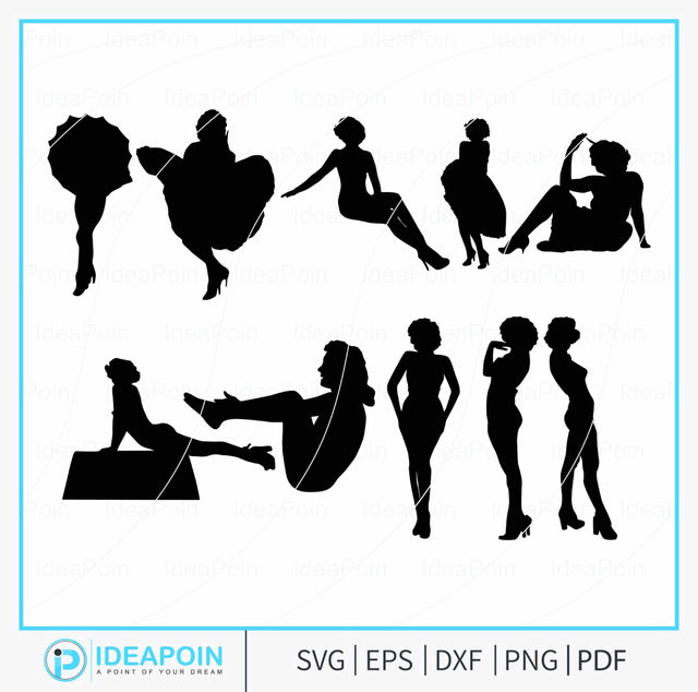 Marilyn Monroe Silhouette, Marilyn Monroe Svg Bundle, Marilyn Monroe Clipart, Instant Download American Girl, Marilyn Monroe Vector, Marilyn SVG Dinvect 