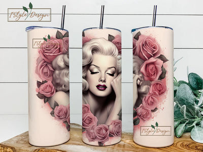 Marilyn Monroe Tumbler Rose Sublimation 20oz Skinny Straight Pink Heart Rose Marilyn Monroe Tumbler Wrap Sublimation iStyleDesign 