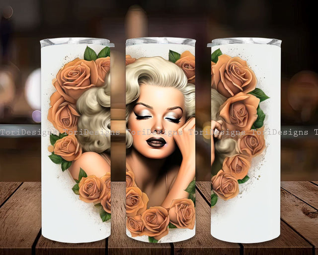 Marilyn Monroe Tumbler Rose Sublimation 20oz Skinny Straight Pink Heart Rose Marilyn Monroe Tumbler Wrap Sublimation ToriDesigns 