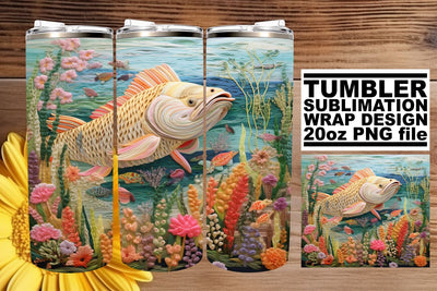Marine Elegance 3D Embroidered Fish Tumbler Sublimation afrosvg 
