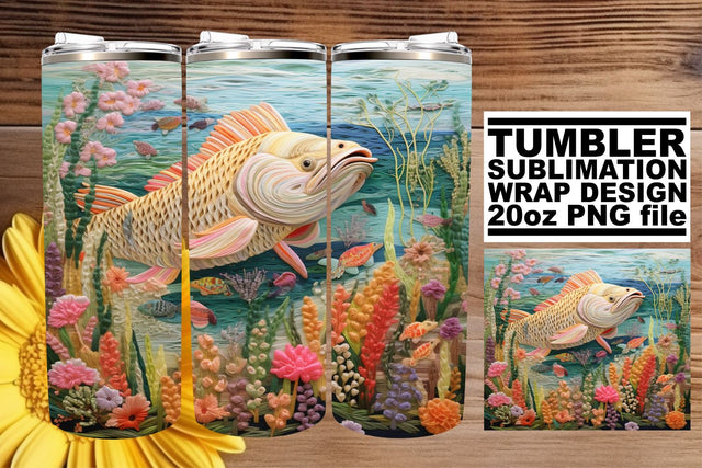 Marine Elegance 3D Embroidered Fish Tumbler Sublimation afrosvg 