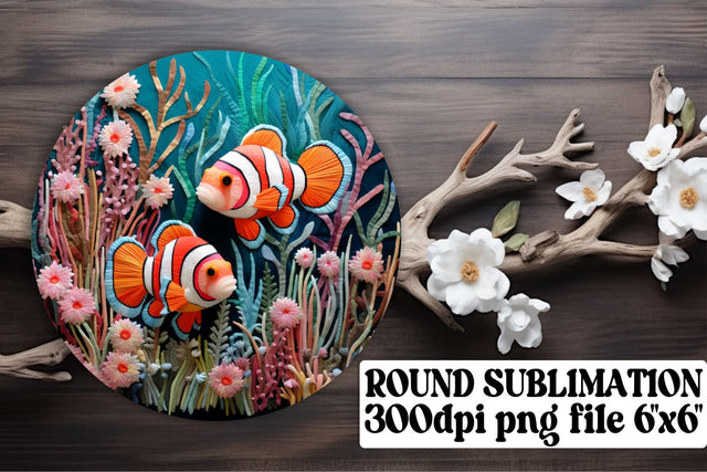 Marine Life 3D Embroidered Fish Design for Circular Keychains Sublimation afrosvg 