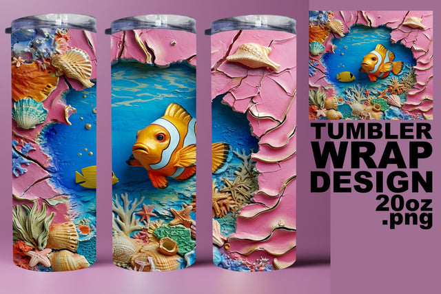 Marine Life 3D Tumbler Wrap - Sublimation 20oz Sublimation afrosvg 