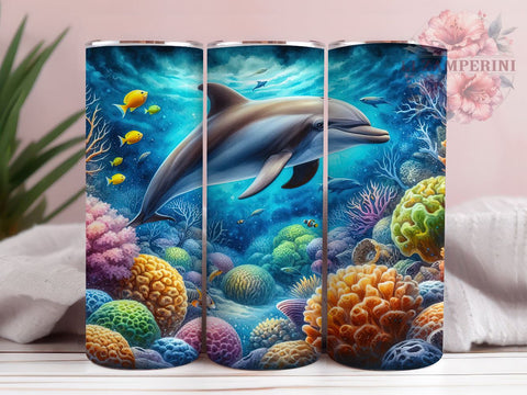 Marine Life Dolphin Tumbler Wrap, Ocean Reef, Tumbler Wrap, Sublimation Design, Marine Life, Beach Decor, Nautical Art Sublimation Li Zamperini 