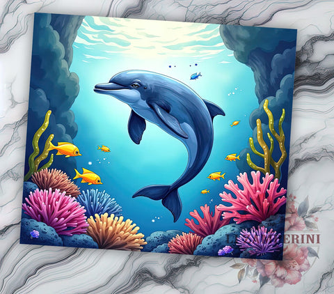 Marine Life Dolphin Tumbler Wrap, Ocean Reef, Tumbler Wrap, Sublimation Design, Marine Life, Beach Decor, Nautical Art Sublimation Li Zamperini 