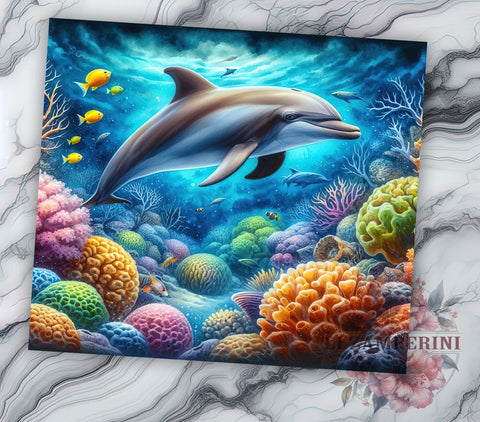 Marine Life Dolphin Tumbler Wrap, Ocean Reef, Tumbler Wrap, Sublimation Design, Marine Life, Beach Decor, Nautical Art Sublimation Li Zamperini 