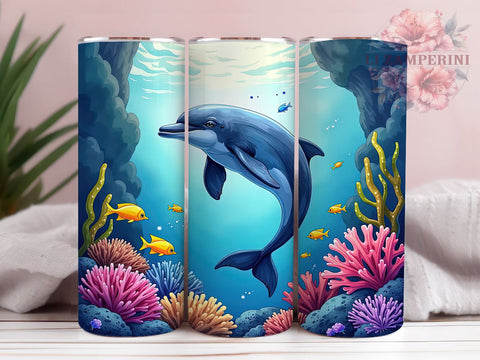 Marine Life Dolphin Tumbler Wrap, Ocean Reef, Tumbler Wrap, Sublimation Design, Marine Life, Beach Decor, Nautical Art Sublimation Li Zamperini 