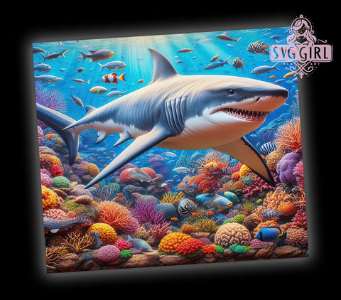Marine Life Shark Tumbler Wrap, Shark, Ocean, Tumbler Wrap, Sublimation Design, Marine Life, Beach Decor, Ocean Lover Gift Sublimation SvggirlplusArt 