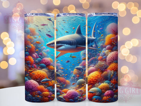 Marine Life Shark Tumbler Wrap, Shark, Ocean, Tumbler Wrap, Sublimation Design, Marine Life, Beach Decor, Ocean Lover Gift Sublimation SvggirlplusArt 