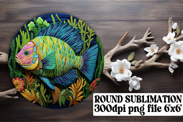 Marine Majesty 3D Embroidered Fish Pattern for Sublimation Keychains Sublimation afrosvg 