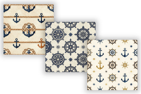 Maritime Digital Paper Pack, Classic Nautical Seamless Patterns, Ship Wheels, Rope Knots & Harbor Printable Crafts Digital Pattern FloridPrintables 