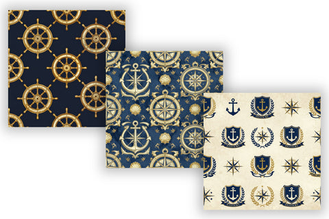 Maritime Digital Paper Pack, Classic Nautical Seamless Patterns, Ship Wheels, Rope Knots & Harbor Printable Crafts Digital Pattern FloridPrintables 
