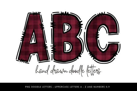 Maroon Plaid Alphabet Doodle Letters PNG Sublimation BijouBay 