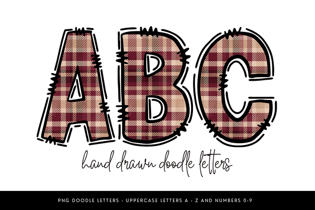 Maroon Plaid Alphabet PNG Letters A–Z 0–9 Sublimation BijouBay 