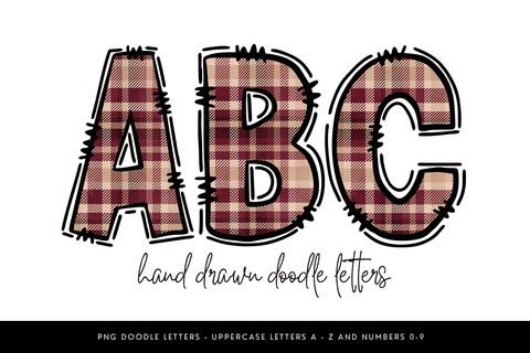 Maroon Plaid Alphabet PNG Letters A–Z 0–9 Sublimation BijouBay 
