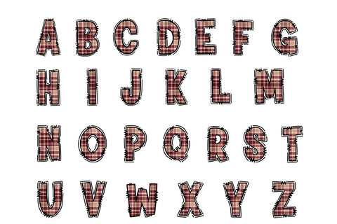 Maroon Plaid Alphabet PNG Letters A–Z 0–9 Sublimation BijouBay 