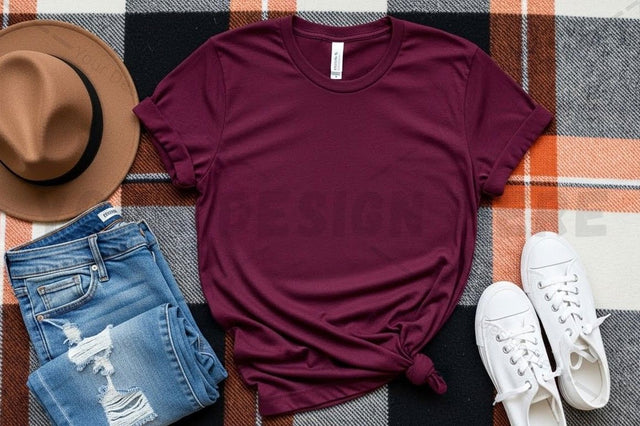 Maroon t-shirt with casual outfit mockup Mock Up Photo Designangry 