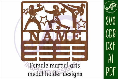 Martial arts female medal holder Name svg laser cut SVG APInspireddesigns 