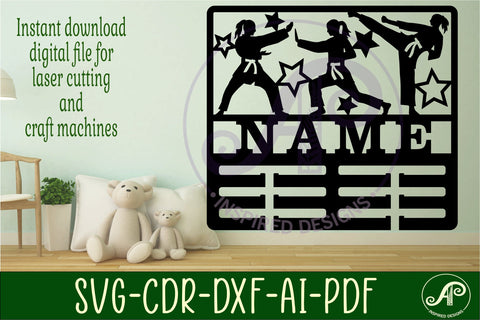 Martial arts female medal holder Name svg laser cut SVG APInspireddesigns 