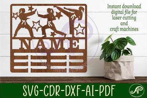 Martial arts female medal holder Name svg laser cut SVG APInspireddesigns 