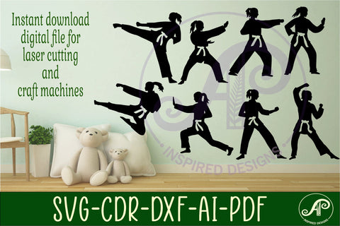 Martial arts female Silhouette laser cut shapes x 8 SVG SVG APInspireddesigns 
