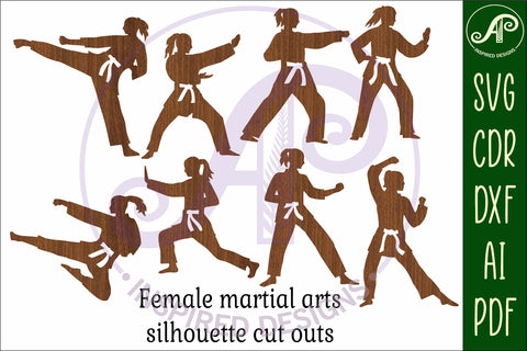 Martial arts female Silhouette laser cut shapes x 8 SVG SVG APInspireddesigns 