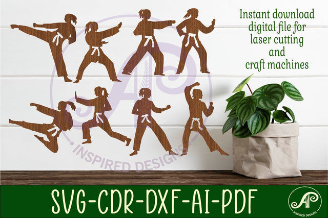 Martial arts female Silhouette laser cut shapes x 8 SVG SVG APInspireddesigns 