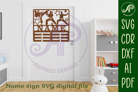 Martial arts male medal holder Name svg laser cut SVG APInspireddesigns 