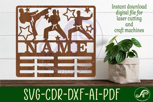 Martial arts male medal holder Name svg laser cut SVG APInspireddesigns 