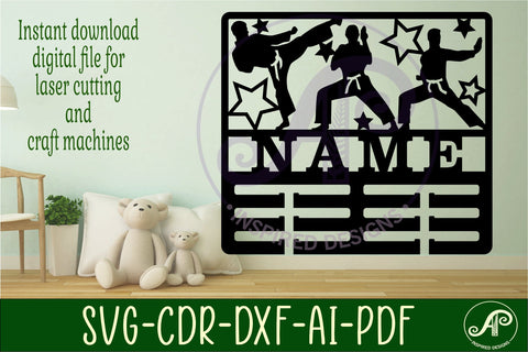 Martial arts male medal holder Name svg laser cut SVG APInspireddesigns 