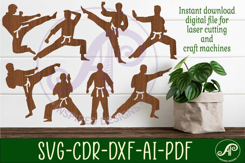Martial arts male Silhouette laser cut shapes x 8 SVG SVG APInspireddesigns 