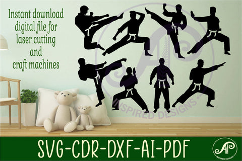 Martial arts male Silhouette laser cut shapes x 8 SVG SVG APInspireddesigns 