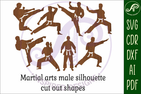 Martial arts male Silhouette laser cut shapes x 8 SVG SVG APInspireddesigns 
