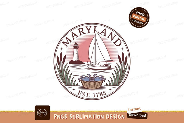 Maryland lighthouse sailboat crabs basket image Sublimation Designangry 