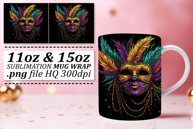 Masked Elegance: Mardi Gras Holiday Mug Sublimation Sublimation afrosvg 