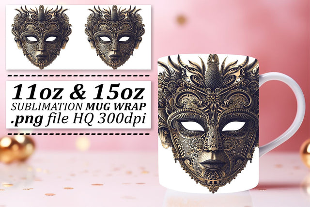 Masked Extravaganza: Mardi Gras Holiday Mug Wrap Sublimation afrosvg 