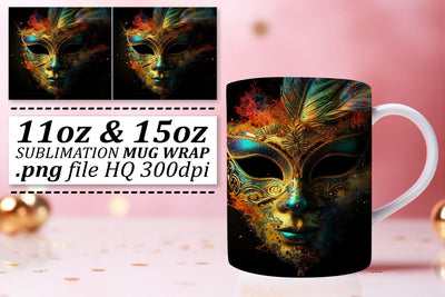Masked in Mardi Gras: Festive Holiday Mug - 11oz & 15oz Sublimation afrosvg 