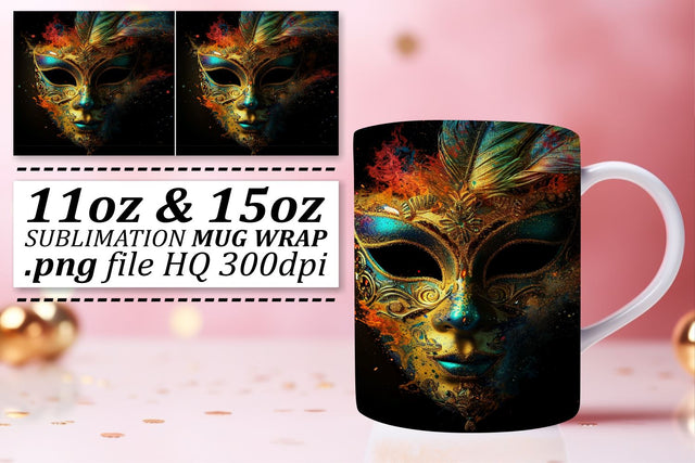 Masked in Mardi Gras: Festive Holiday Mug - 11oz & 15oz Sublimation afrosvg 