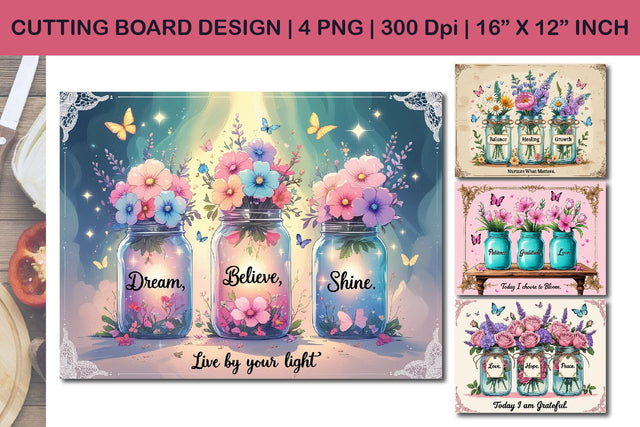 Mason jar floral design, inspirational kitchen decor, cutting board art Sublimation Paper Switch 