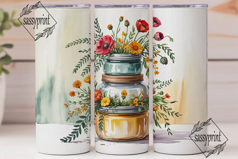 Mason Jar Wildflowers 20oz Tumbler Wrap Sublimation sassyprint 